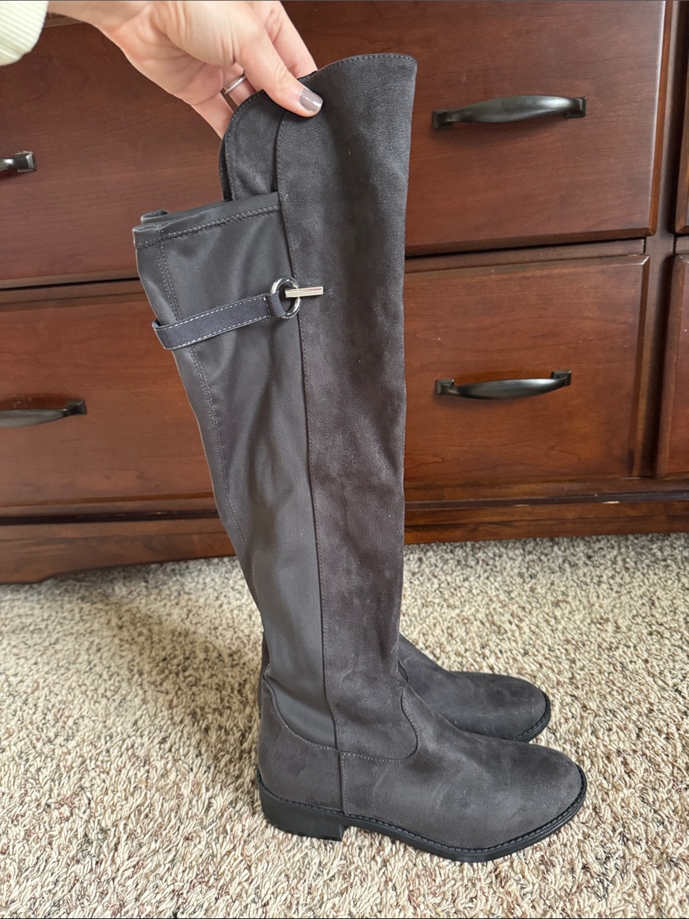 Over-The-Knee Women's Boots in Dark Gray Suede-Look